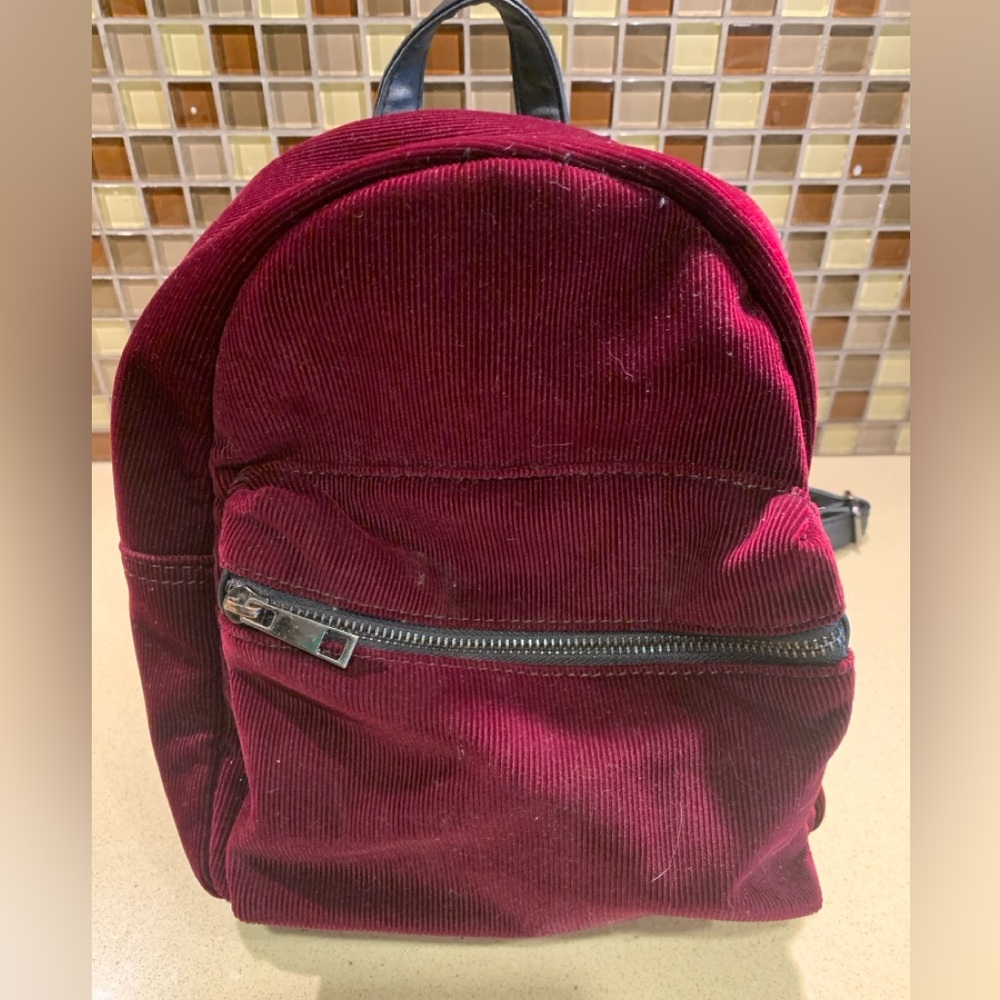 Corduroy Mini Backpack in Deep Burgundy